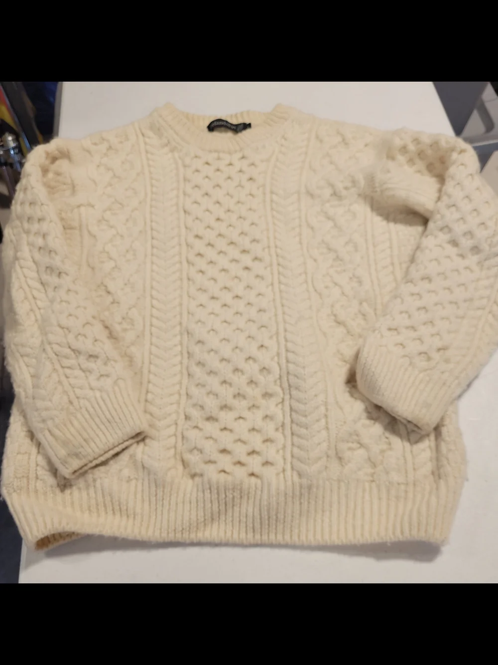 Women's Cream Cable-Texture Crewneck Sweater - Picture 1 of 7